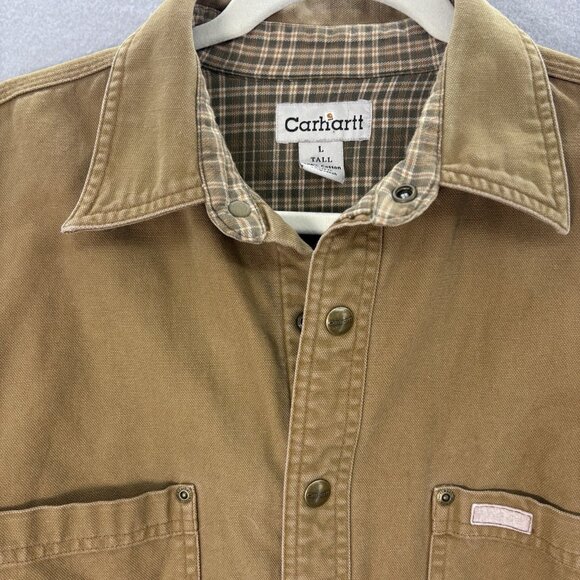 Carhartt Jacket Men’s Large Tall Flannel Lined Brown Snap Up‎ Vintage Workwear - Picture 2 of 10